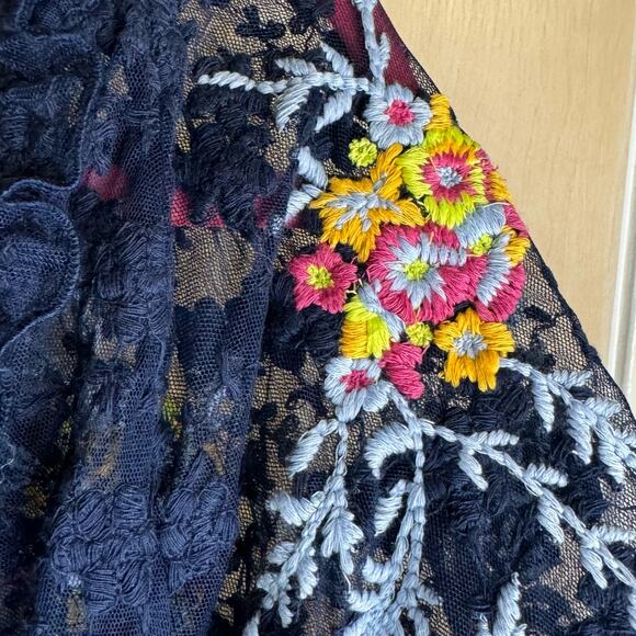 Free People Jubilee Blue Sheer Lace Embroidered Floral Boho Blouse XS - Picture 6 of 13